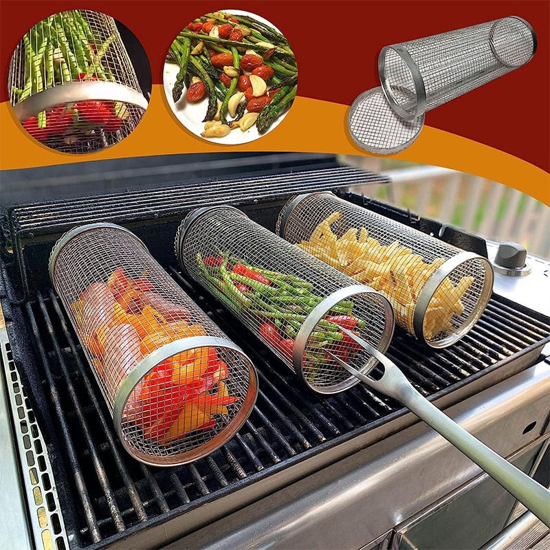 Stainless Steel Rolling Grilling BBQ Basket